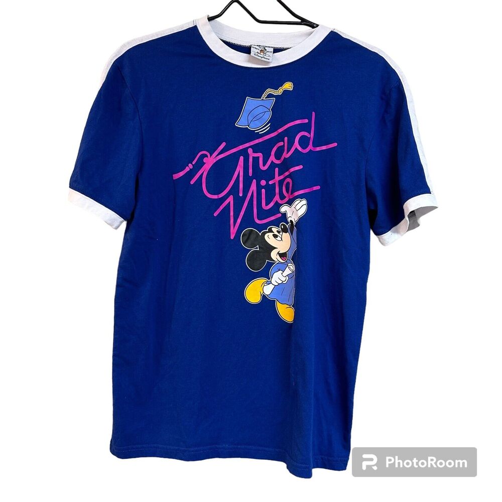 Vintage Disney Parks Mickey Mouse Grad Graduation Nite Night Shirt Sz SM Blue